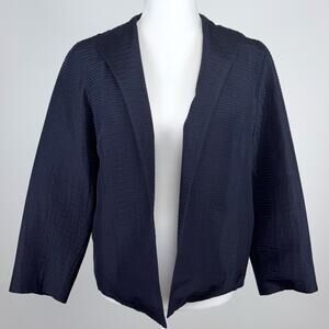 Eileen Fisher 100% Silk Navy Blue Open Front Jacket Size PM Petite Medium